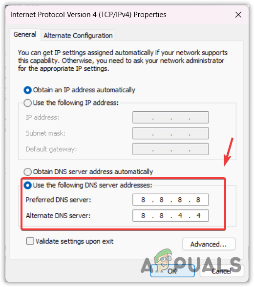 Switching DNS server to tướng Google DNS server