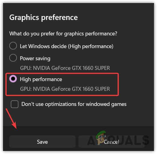 Changing Graphics Preferences Settings to high performance