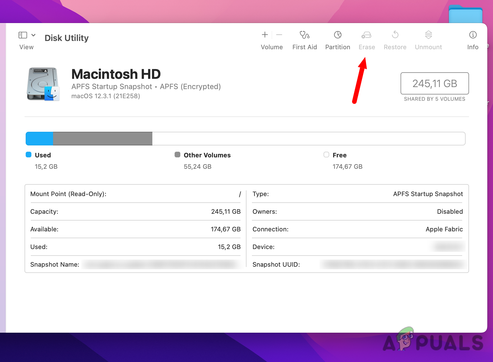 Click on the Erase menu