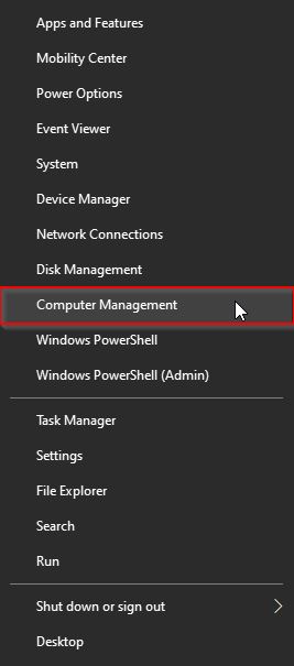 Running Computer Management in WIndows 10