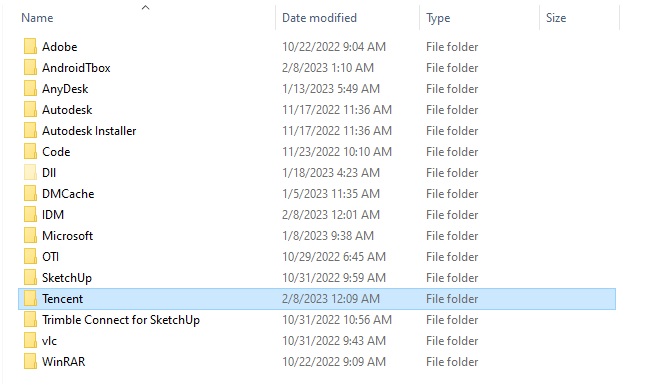 Deleting the Tencent folder in the Roaming Subfolder inside AppData