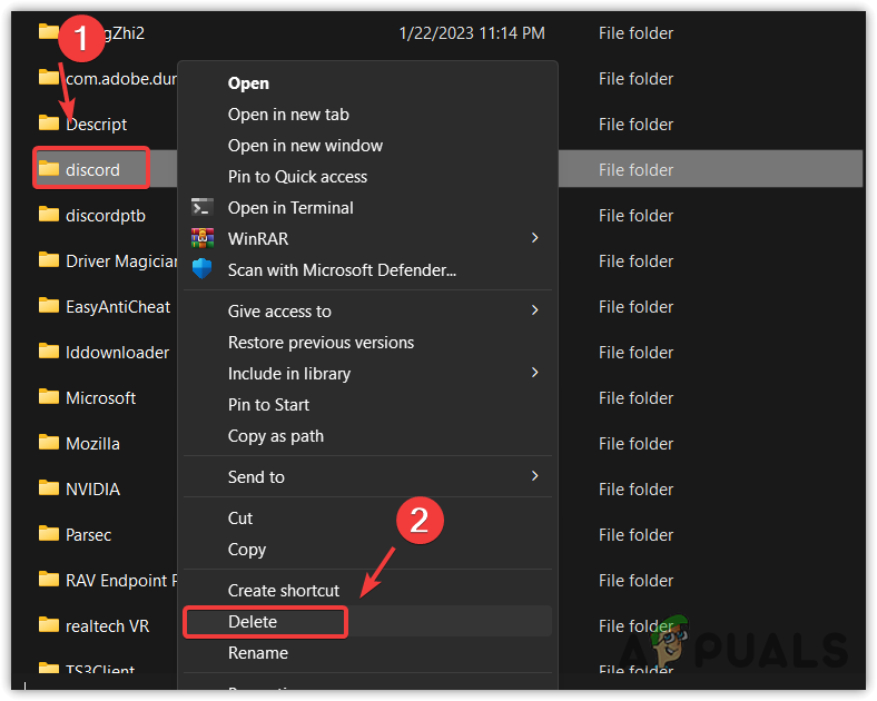 Deleting Discord Folder from the Roaming folder