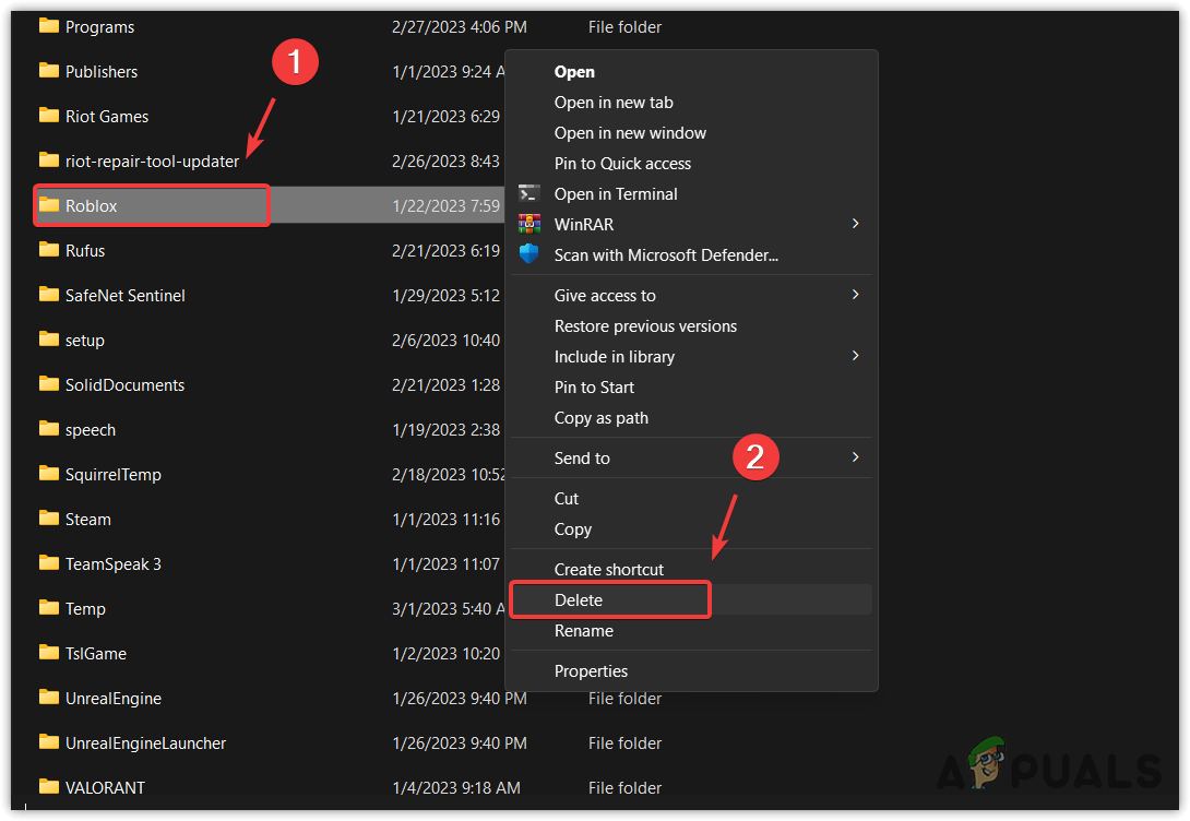 Deleting Roblox folder from the appdata