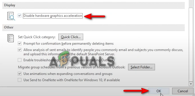 Disabling the hardware graphics acceleration feature