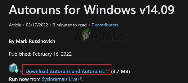 Downloading Autoruns