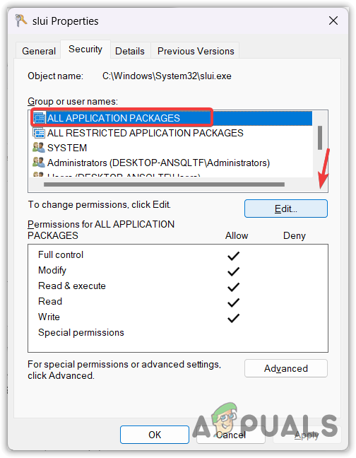 Editing the Permissions of a user name