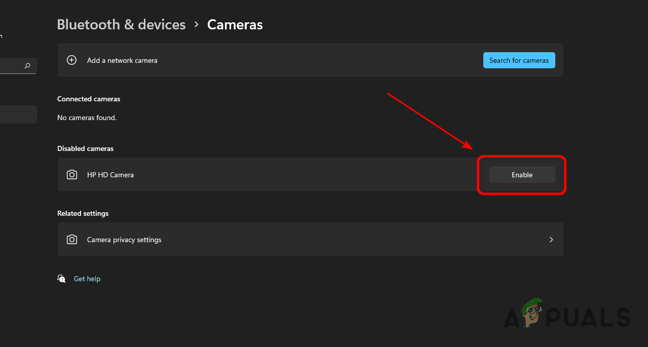 Enabling Camera from Windows Settings