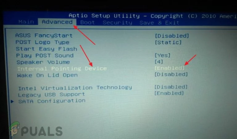 Enabling Internal Pointing Device from motherboard BIOS Settings