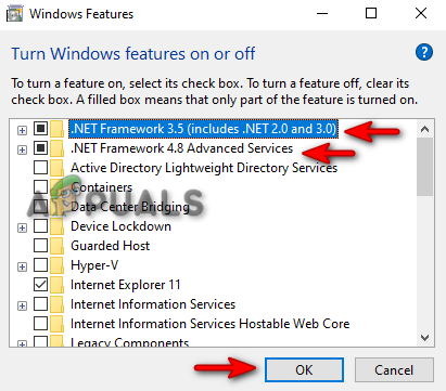 Enabling the .Net Framework features