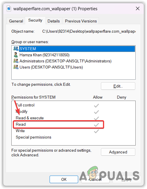 Ensuring that system has a Read access over wallpaper