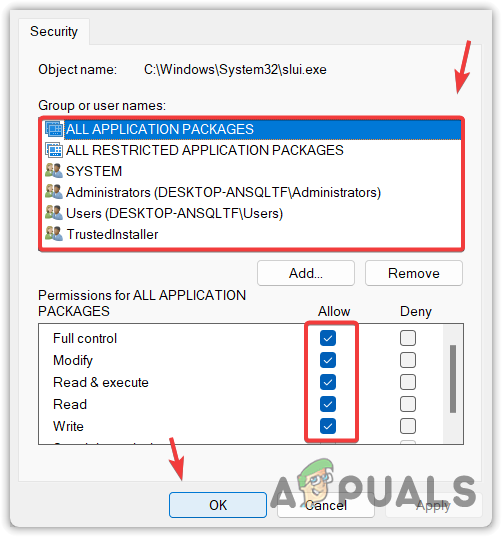 Ensuring that the user has all permissions over a file