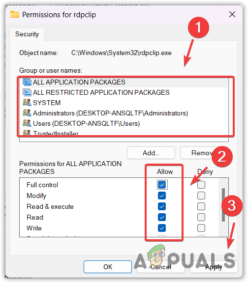 Giving full control to every user or group of a file