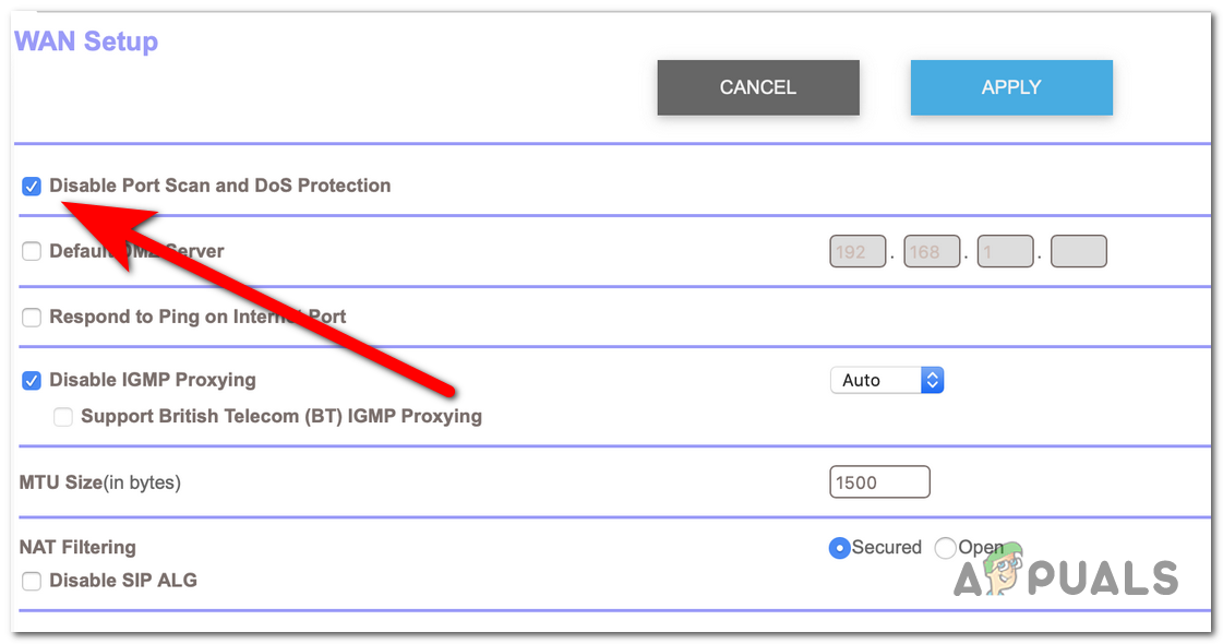Disabling the Port Scan and DoS Protection