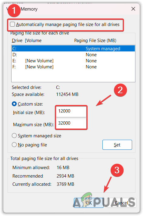 Increasing paging file size
