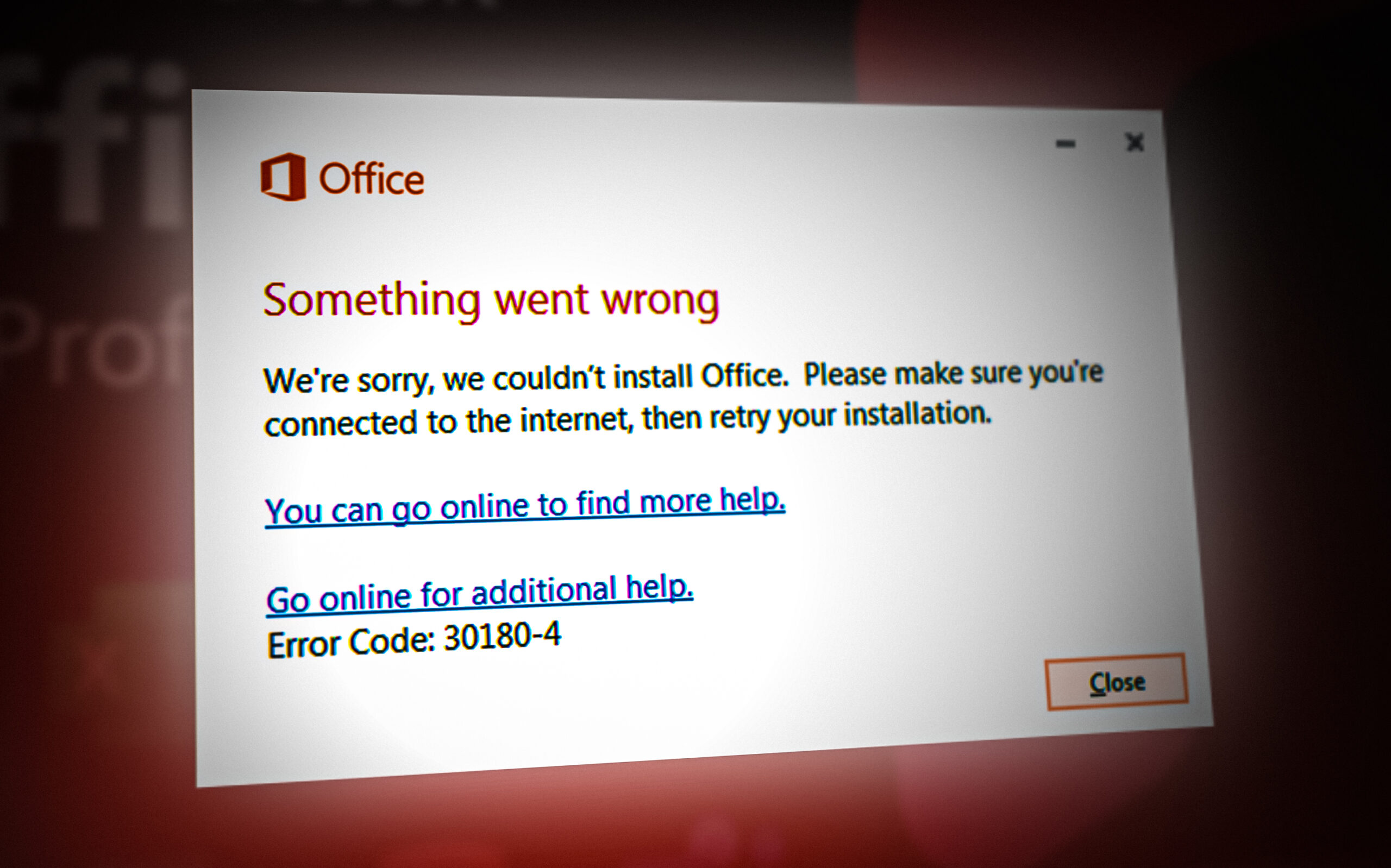 Troubleshoot Microsoft Office Setup Error Code: 30180-4 