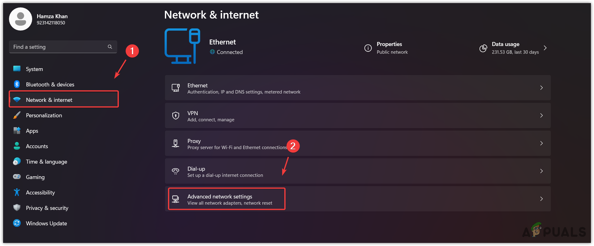 Navigating to Advanced Network Settings