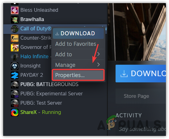 Navigating to CODWII Steam Properties