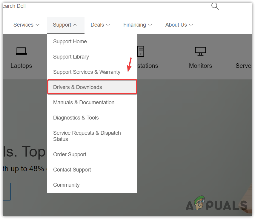 Navigating to Drivers and Downloads section