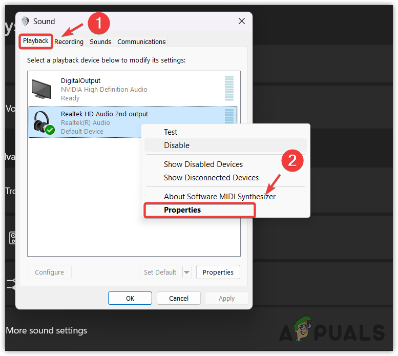 Navigating to Headphone properties