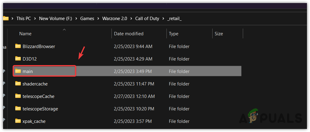 Navigating to Main folder