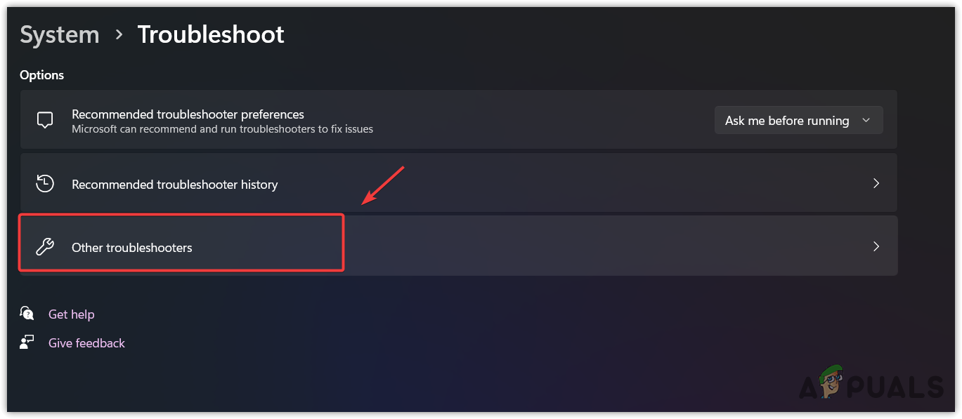 Navigating to Other Troubleshooting Settings