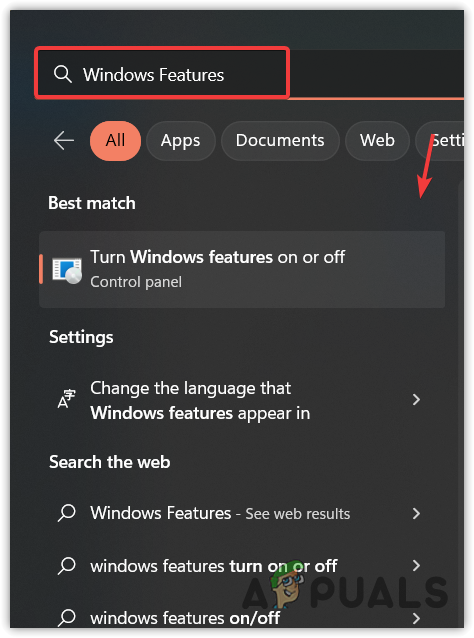 Navigating to Windows Features