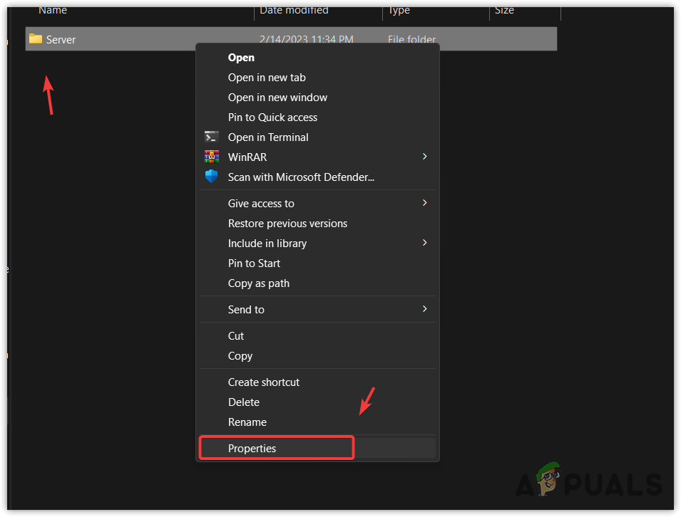 Navigating to folder properties