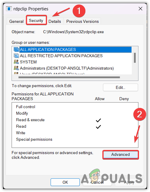 Navigating to rdpclip Properties