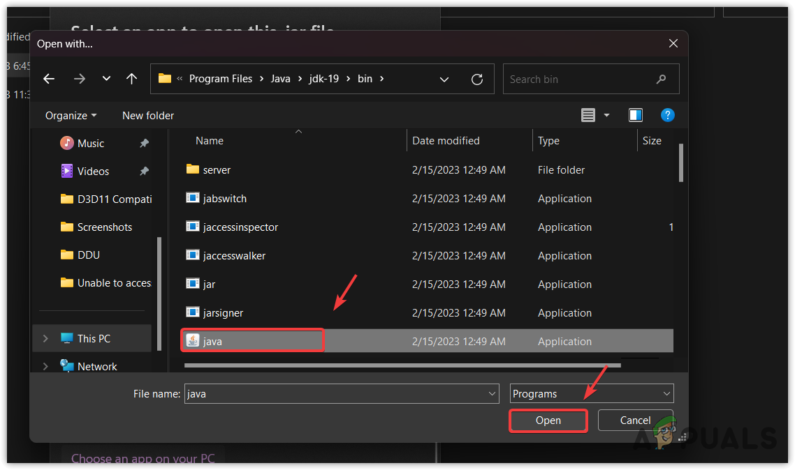Opening JAR file with the java application