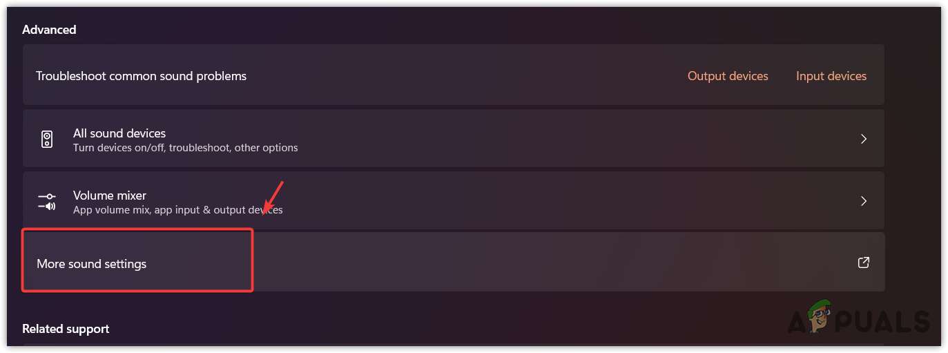 Opening More Sound Settings
