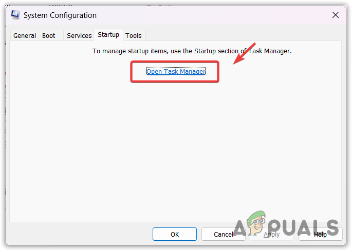 Opening Task Manager from system system configuration Window