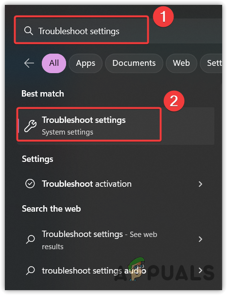 Opening Troubleshoot Settings