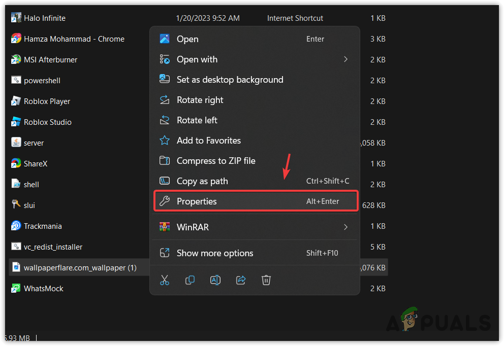 Opening Wallpaper Properties