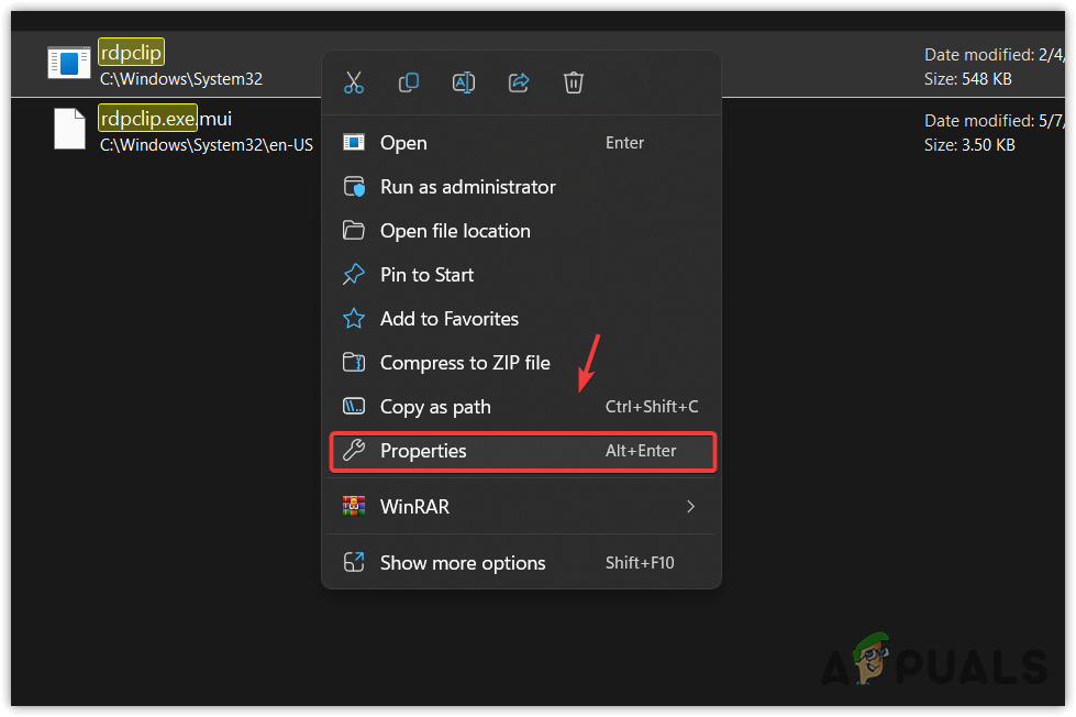 Opening rdpclip properties