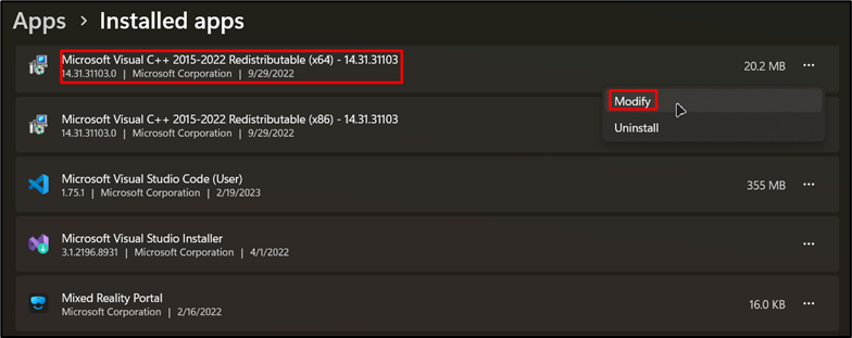 Locate Visual C++ installed file