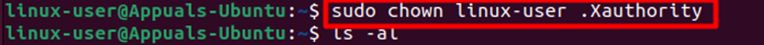 command to change the ownership of Xauthority