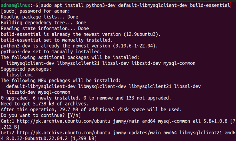 Command to instal MySQL build essentials