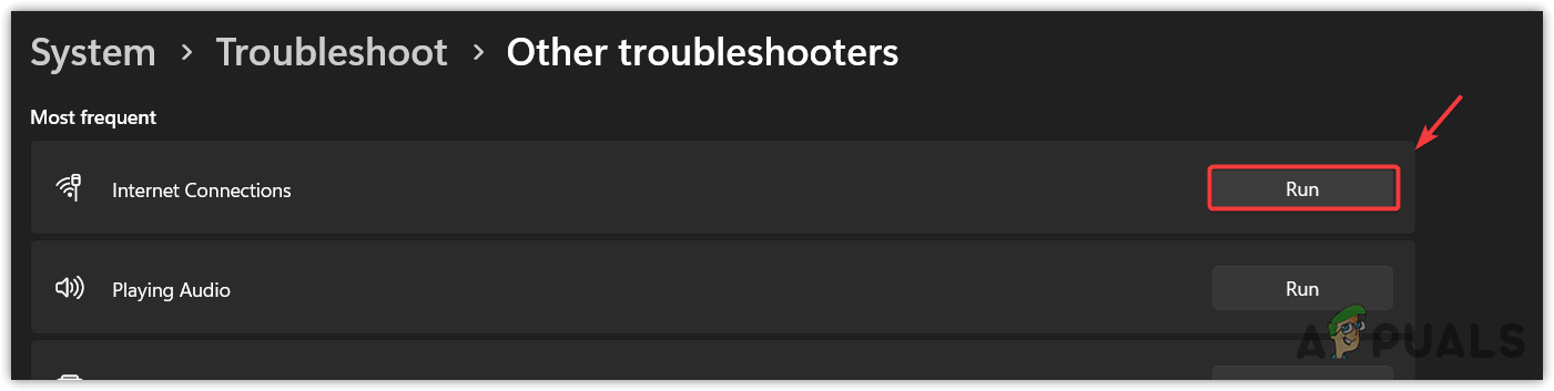 Running Internet Connections Troubleshooter