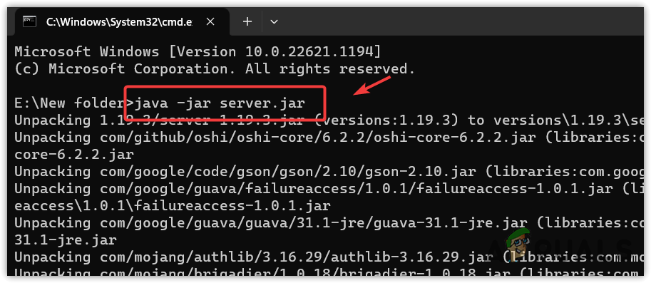 Running JAR file using command prompt