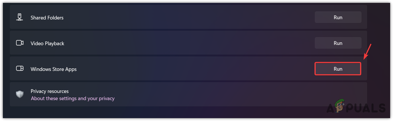 Running Windows Store Apps Troubleshooter
