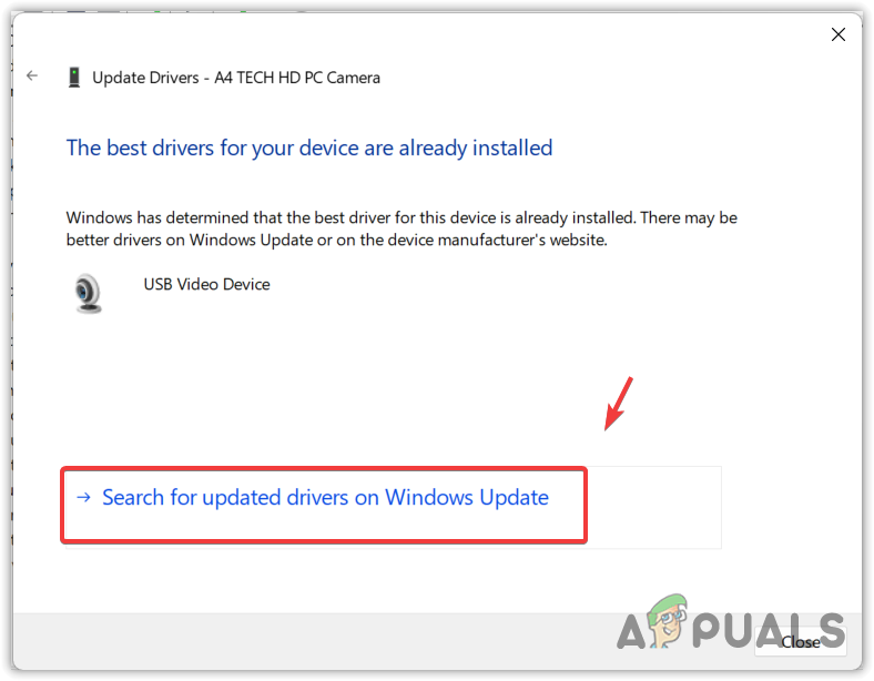 Searching for updated drivers on Windows Update
