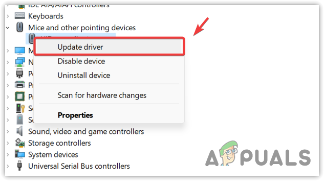 Selecting Update Driver