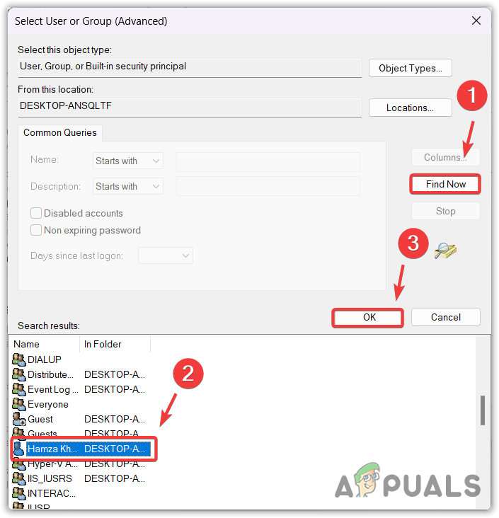Selecting User Account