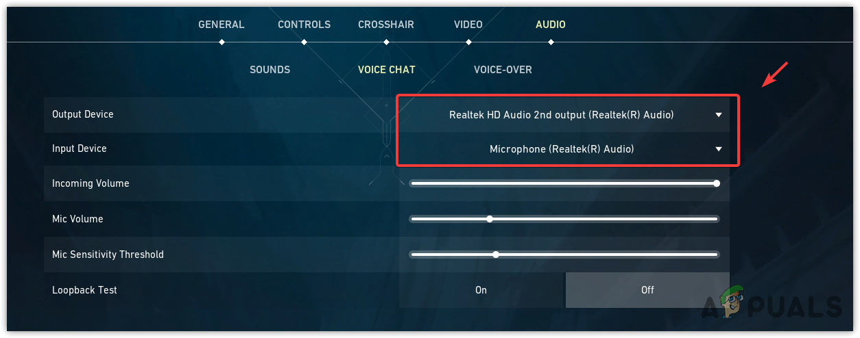 Selecting correct output and input device in VALORANT