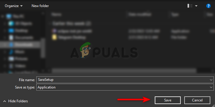 Selecting folder to save the file
