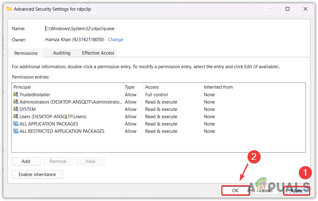 Taking Permissions from the trusted installer