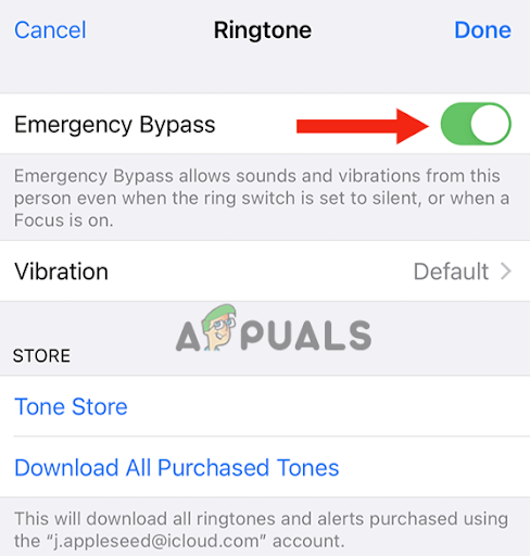 turn on the toggle of Emergency Bypass and click on Done