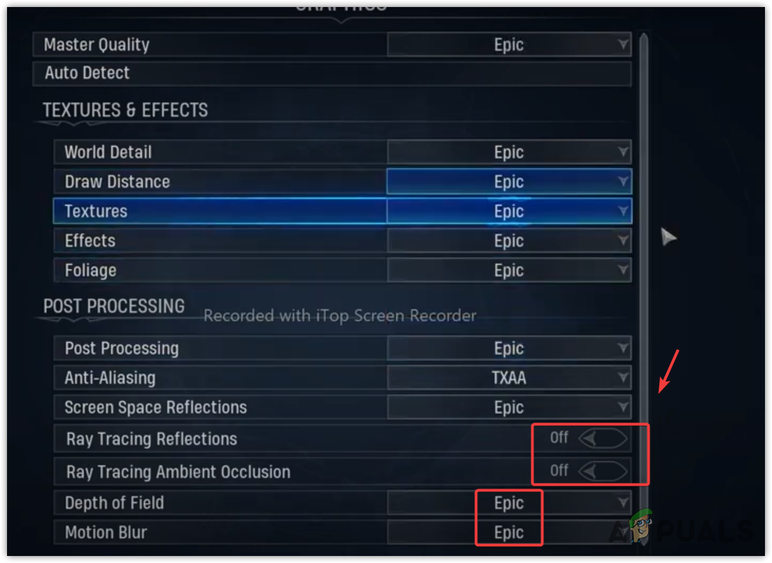 Turning Off Ray Tracing, Motion Blue and Depth Of Field