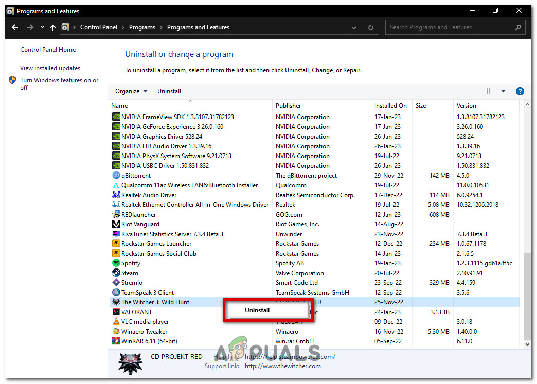 Uninstalling conflicting application