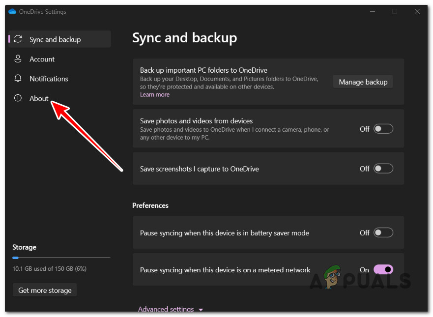Accessing the About tab